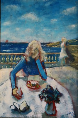 Lot 142 - Paul Martinez-Frias (Welsh School, b,1929), Lady Reading by the Sea