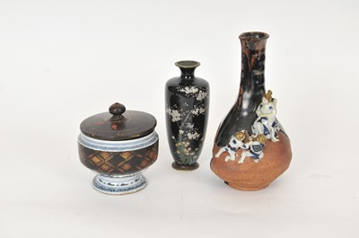 Lot 321 - A Japanese Sumida Gawa vase together with a Japanese cloisonné vase etc