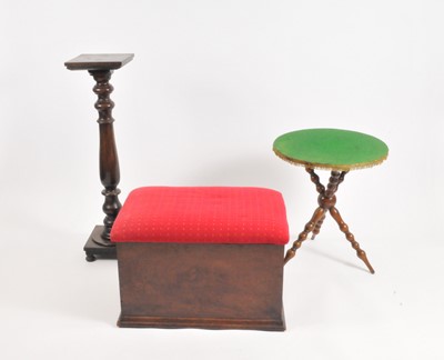 Lot 496 - A walnut ottoman, a torchere stand and fortune teller's table