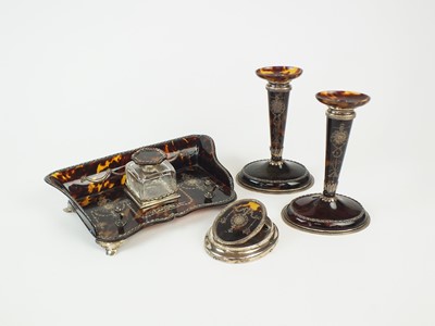 Lot 88 - An Edwardian William Comyns & Sons silver and tortoiseshell desk set