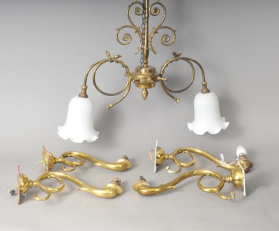 Lot 440 - A selection of good quality brass lighting