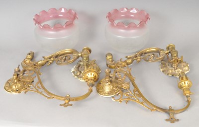 Lot 443 - Two pairs of brass wall sconces