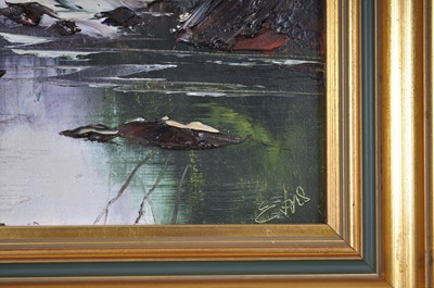 Lot 748 - Terry Evans (British Contemporary b.1943), Impasto oil of a Rocky Stream