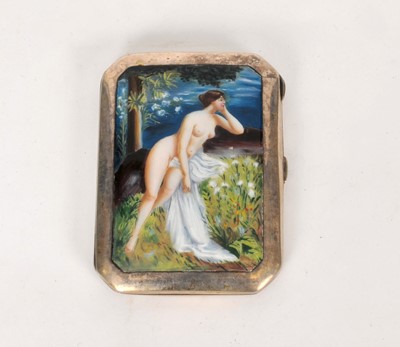 Lot 98 - An enamelled white metal cigarette case