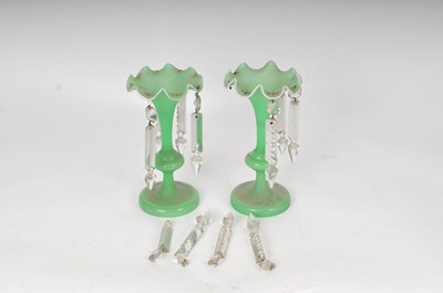 Lot 240 - Pair of early 20th century green glass lustres