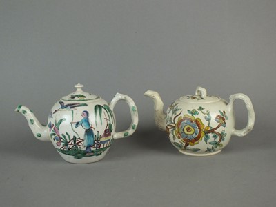 Lot 328 - Two Staffordshire salt-glaze stoneware teapots and covers