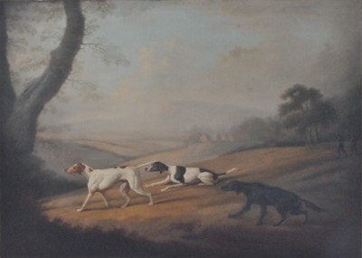 Lot 55 - Daniel Clowes (British 1774-1829), Three Pointers in a Landscape, A Pair