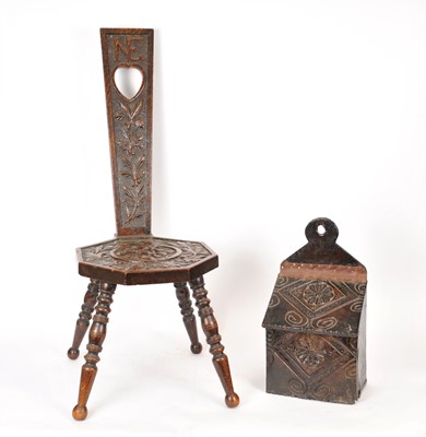 Lot 160 - A 19th century oak hanging 'salt' box, with a...