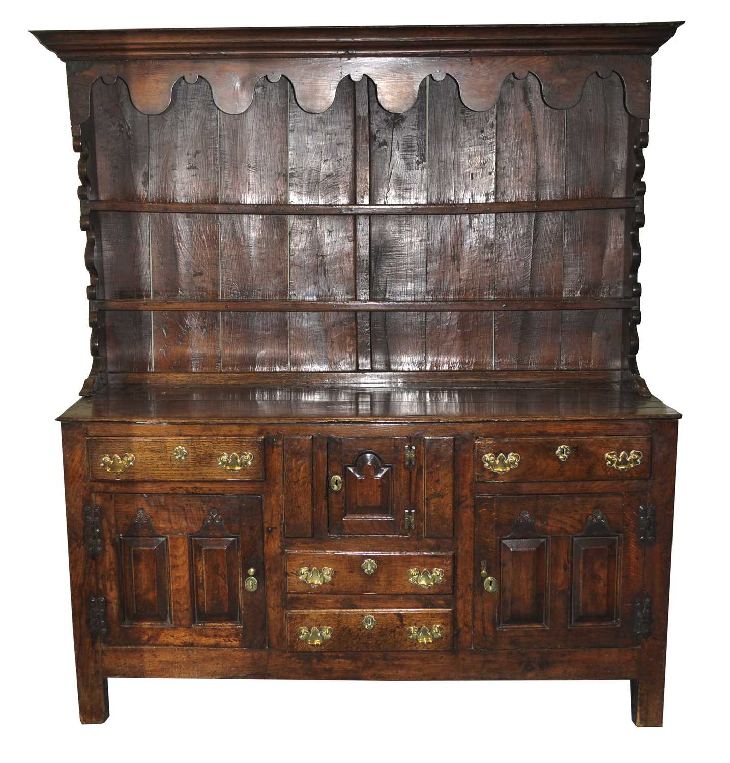 Lot 28 - An early-mid 18th century oak dresser, North...