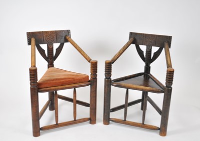 Lot 540 - A pair of Victorian oak turners chairs, each...