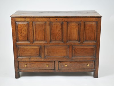 Lot 542 - An 18th century oak mule chest, the 4-section...