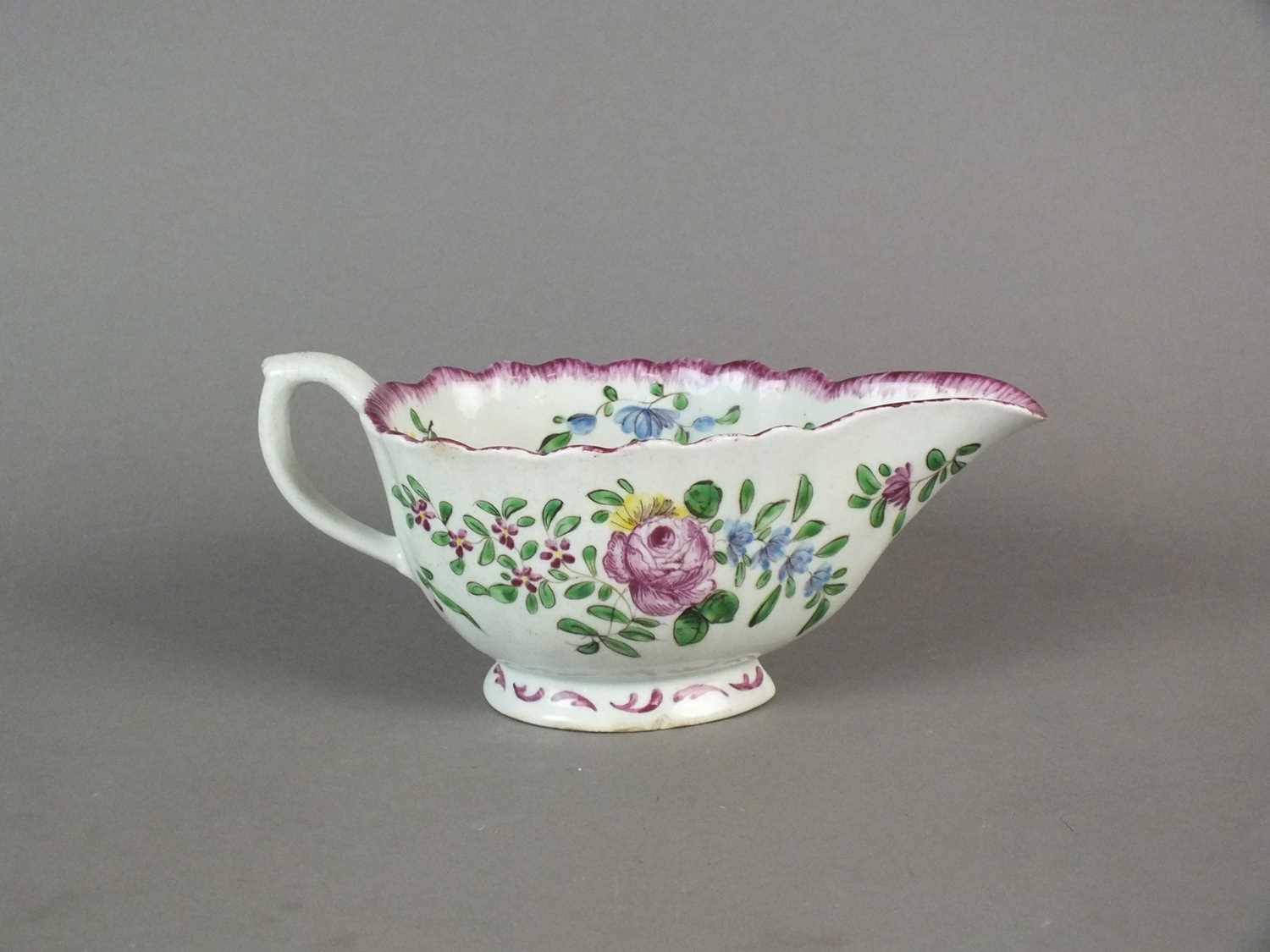 Lot 277 - Bow polychrome sauceboat, circa 1760