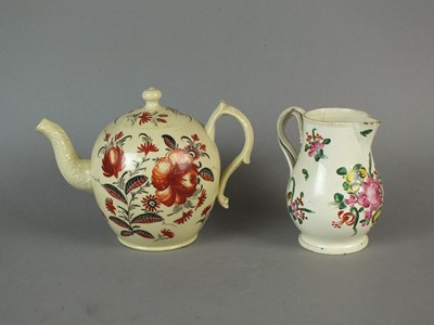 Lot 261 - Staffordshire creamware teapot and baluster jug