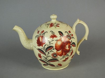 Lot 261 - Staffordshire creamware teapot and baluster jug
