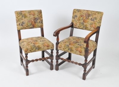 Lot 508 - A set of eight upholstered oak dining chairs,...