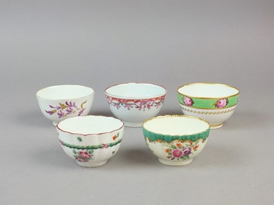 Lot 144 - Five English porcelain tea bowls, 18th century