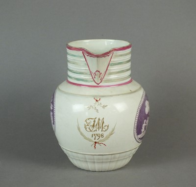 Lot 318 - An English pearlware jug, dated 1798