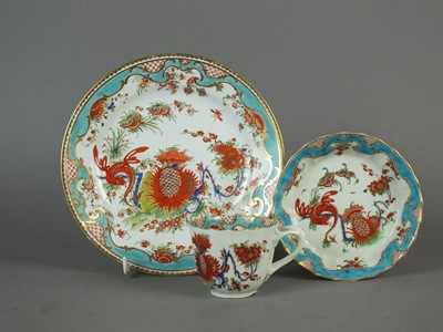 Lot 253 - Worcester 'Jabberwocky' coffee cup, saucer and plate, 18th century