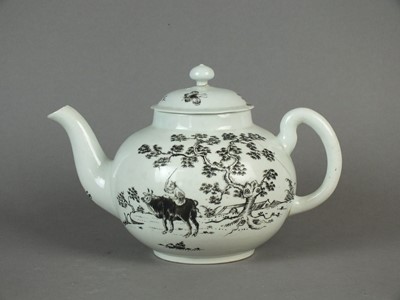Lot 254 - Worcester 'Boy on a Buffalo' teapot and cover, circa 1755