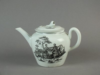 Lot 255 - A Worcester 'Tea Party' teapot and cover, circa 1756-60