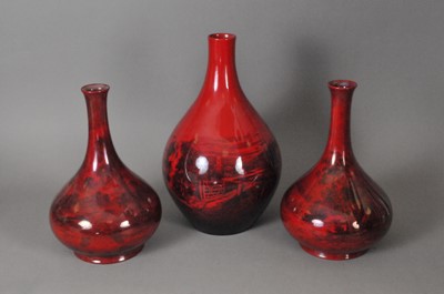 Lot 149 - Three flambe woodcut vases