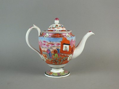 Lot 331 - New Hall 'Boy in the Window' pedestal teapot and cover