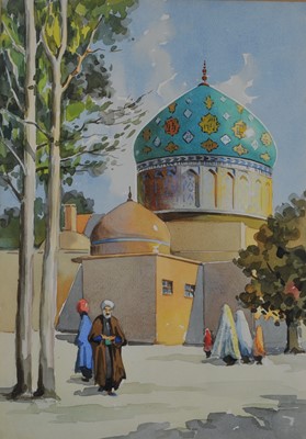 Lot 80 - Misha Chahbazian (Iranian 20th Century), Street Scene Behind a Mosque