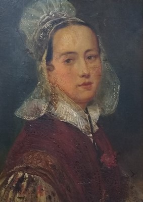 Lot 763 - Portrait of a Lady in a White Cap, Oil on Canvas