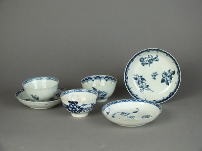 Lot 300 - Three Liverpool tea bowls and saucers, 18th century