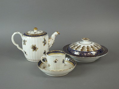 Lot 176 - Caughley 'Dresden Flowers' teapot, coffee cup and saucer and a Coalport muffin dish