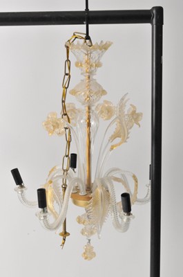 Lot 573 - A five-light Venetian glass chandelier.