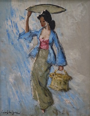 Lot 823 - Schaffer (20th Century), Balanese Girl, oil on...