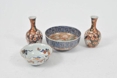 Lot 325 - A pair of Japanese Imari palette vases, 23cm...