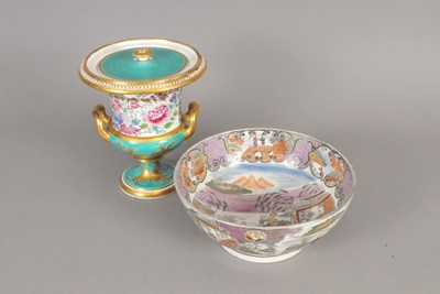 Lot 200 - French twin-handled pedestal vase and cover, 19th century and a pearlware bowl