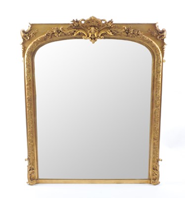 Lot 483 - A Victorian gilt gesso over mantel mirror of...