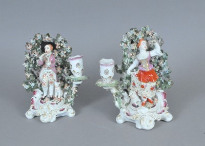 Lot 211 - A pair of Derby bocage candlesticks, late 18th century