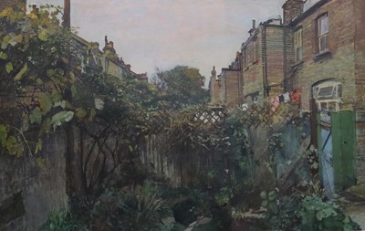 Lot 121 - Alfred Heyworth RWS RBA NEAC (British 1926-1976), Chiswick Back Gardens