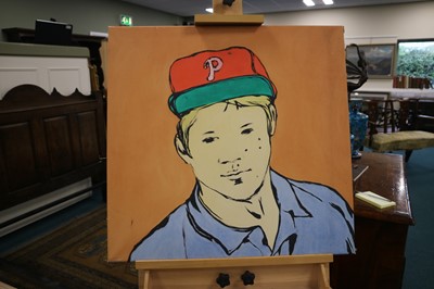 Lot 416 - Philip Sutton RA (British, b.1928), Jacob wearing a Green and Orange Hat