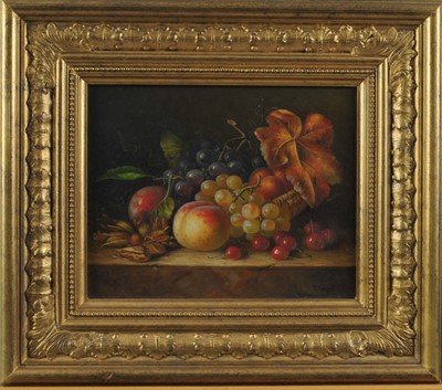 Lot 380 - Robert Casper (British 20th Century), Autumnal Still Life with Peaches and Grapes