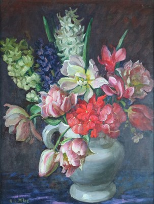 Lot 75 - Hilda Lucy Milne (British, 1874-1960), Still Life Spring Flowers in Jug