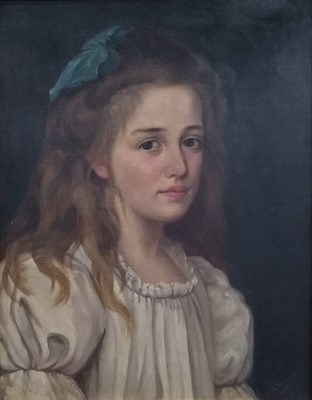 Lot 813 - M.G. Wayne (19th-20th Century) Portrait of a Young Girl with a Blue Bow