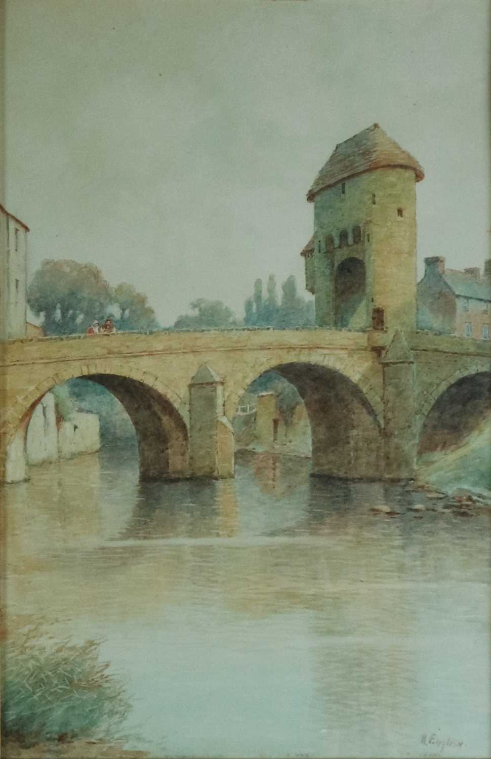 Lot 41 - H English (British 1890-1953), Watercolour of Monmouth Bridge