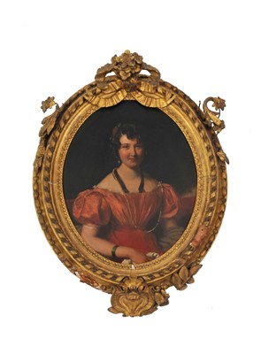 Lot 384 - British School, Oval Portrait of a Seated Lady in a Red Dress