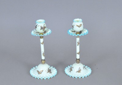Lot 245 - A pair of French or English opaline glass...