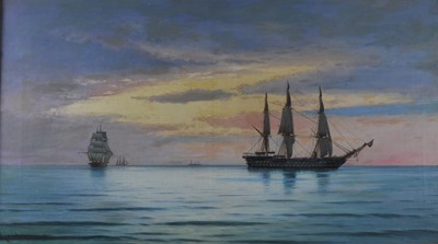 Lot 372 - Carl Locher (Danish 1851-1915), Evening in the North Sea, HMS London