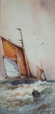 Lot 815 - W. Stewart, Pair of Watercolour studies of Sailboats at Sea