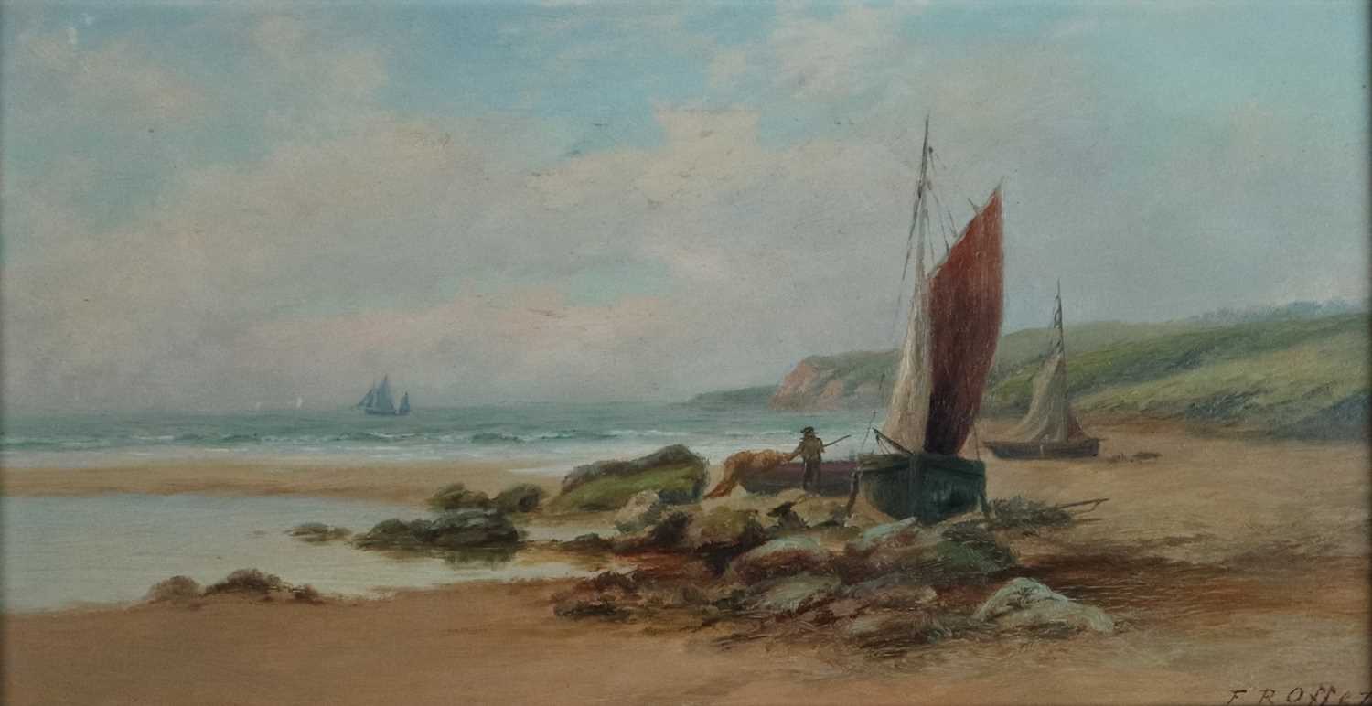 Lot 54 - Frank Rawlings Offer (British 1847-1932), Sailboats on a Beach