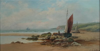 Lot 54 - Frank Rawlings Offer (British 1847-1932), Sailboats on a Beach