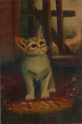 Lot 788 - Naive School, Small oil study of a Cat