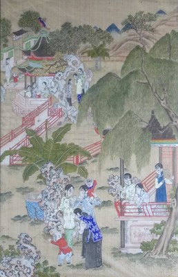 Lot 312 - Chinese Qing Dynasty Painting on silk, Ladies and Boys at Leisure